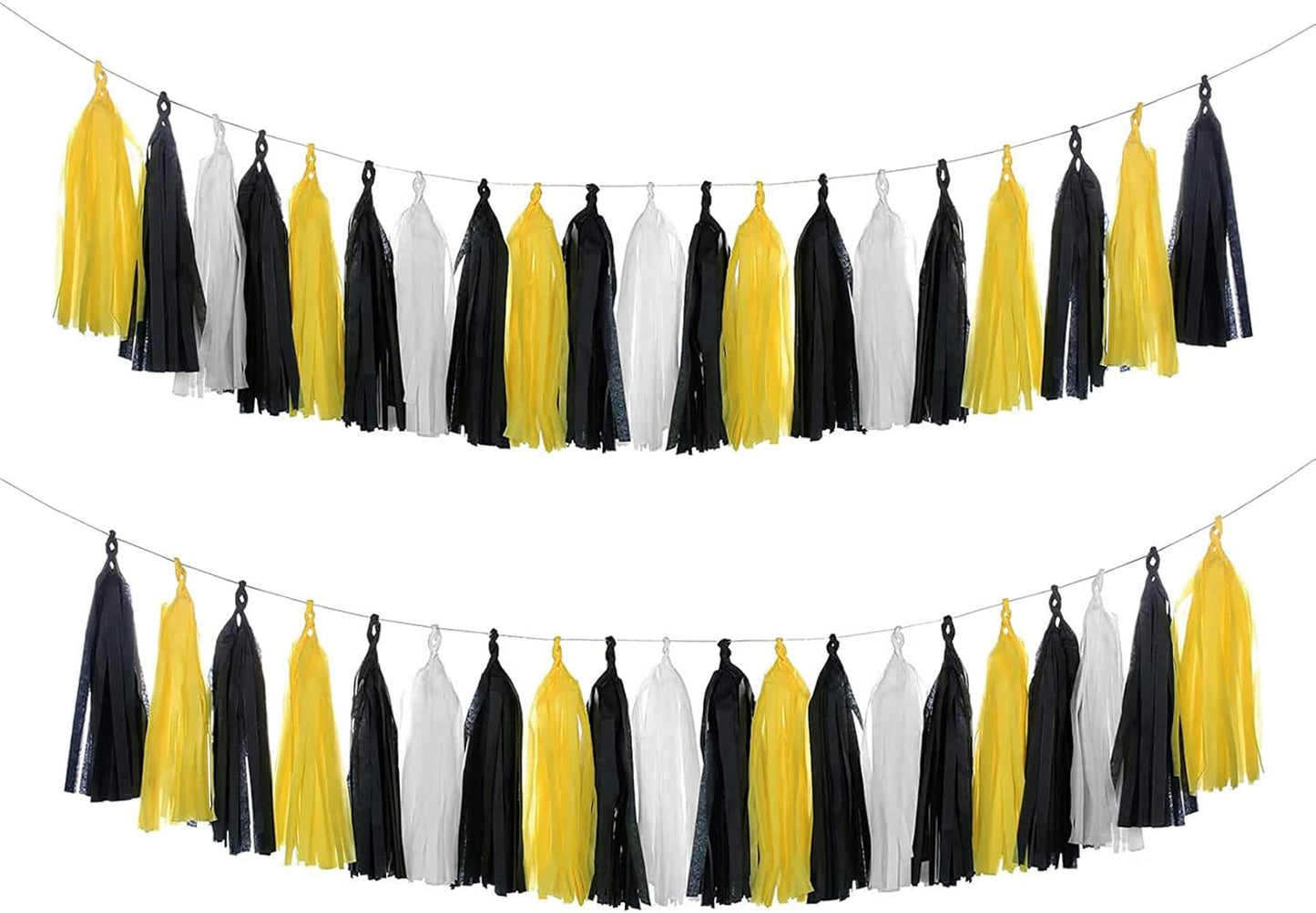 Yellow White and Black Tassel Garland Banner Paper Tassels for Party Decorations,Pack of 15