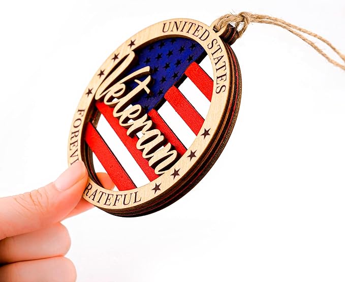 Veteran Ornament - American Flag | Military Pride – Forever Grateful Card – Christmas Ornament 2025 – USA Patriotic Decor - Xmas Tree Funny Decoration - Family Christmas Ornaments 2025