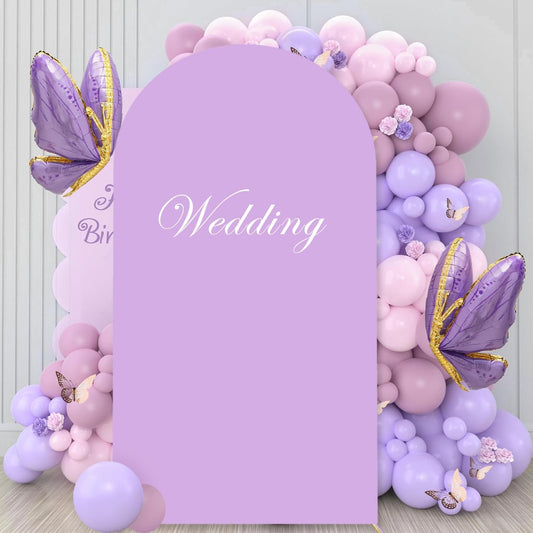 Purple Arch Cover 6ft Lavender Spandex Fitted Round Top Back Drop Covers Chiara Backdrop-Cover Wedding Arched Back Drop Panels for Bridal Shower Arch-Backdrop Banquet Garden Party Decor