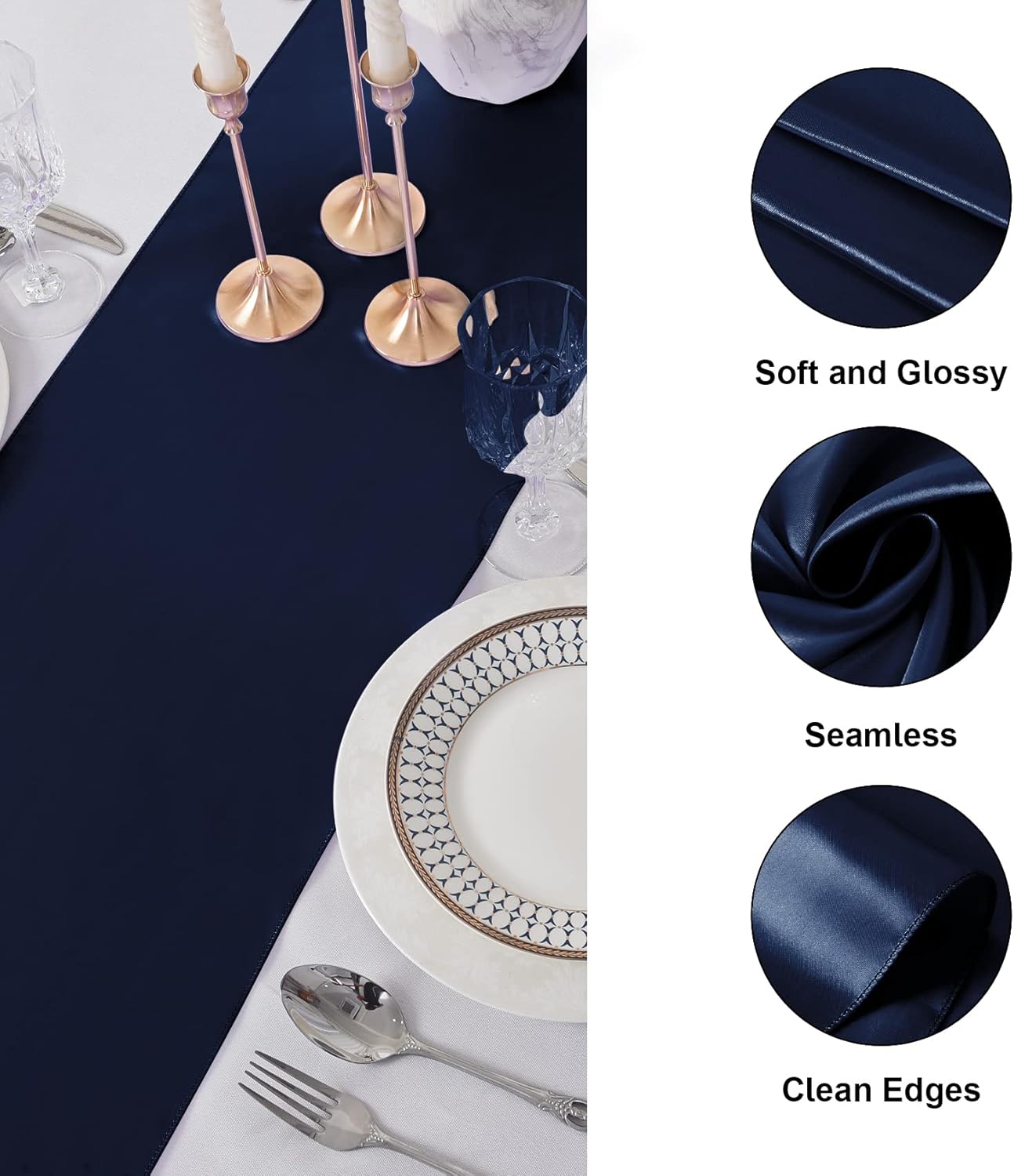 12Pack Table Runner 12 x 108 Inches Satin Silk Table Runner for Wedding, Birthday Party, Banquets, Graduations Decoration, fit Rectange and Round Table-Navy