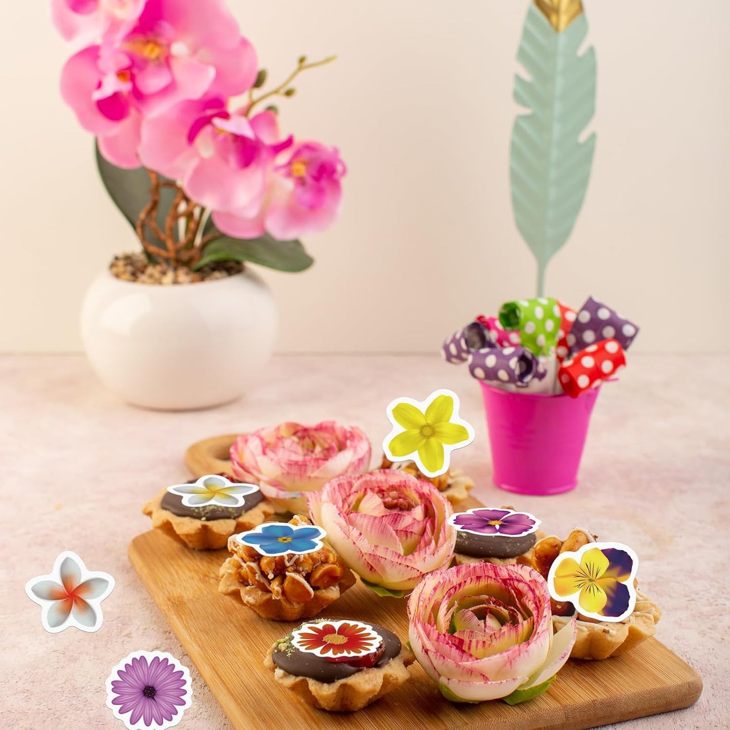 48 Edible Flowers Cupcake Toppers Edible Hawaii Flowers Cupcake Decor Wafer Paper Tropical Luau Flowers Cupcake Picks for Flowers Theme Wedding Birthday Party Decor Supplies