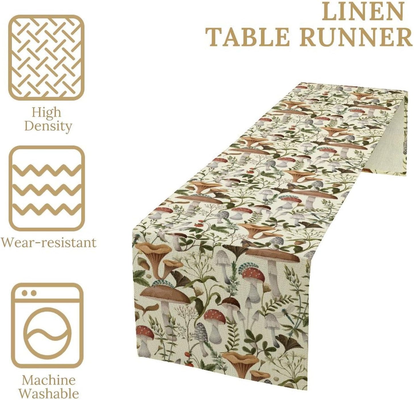 Mushroom Table Runner,Vintage Forest Flower Plant Print Table Runner for Kitchen Dining Table Home Party Decoration 13x108 Inch