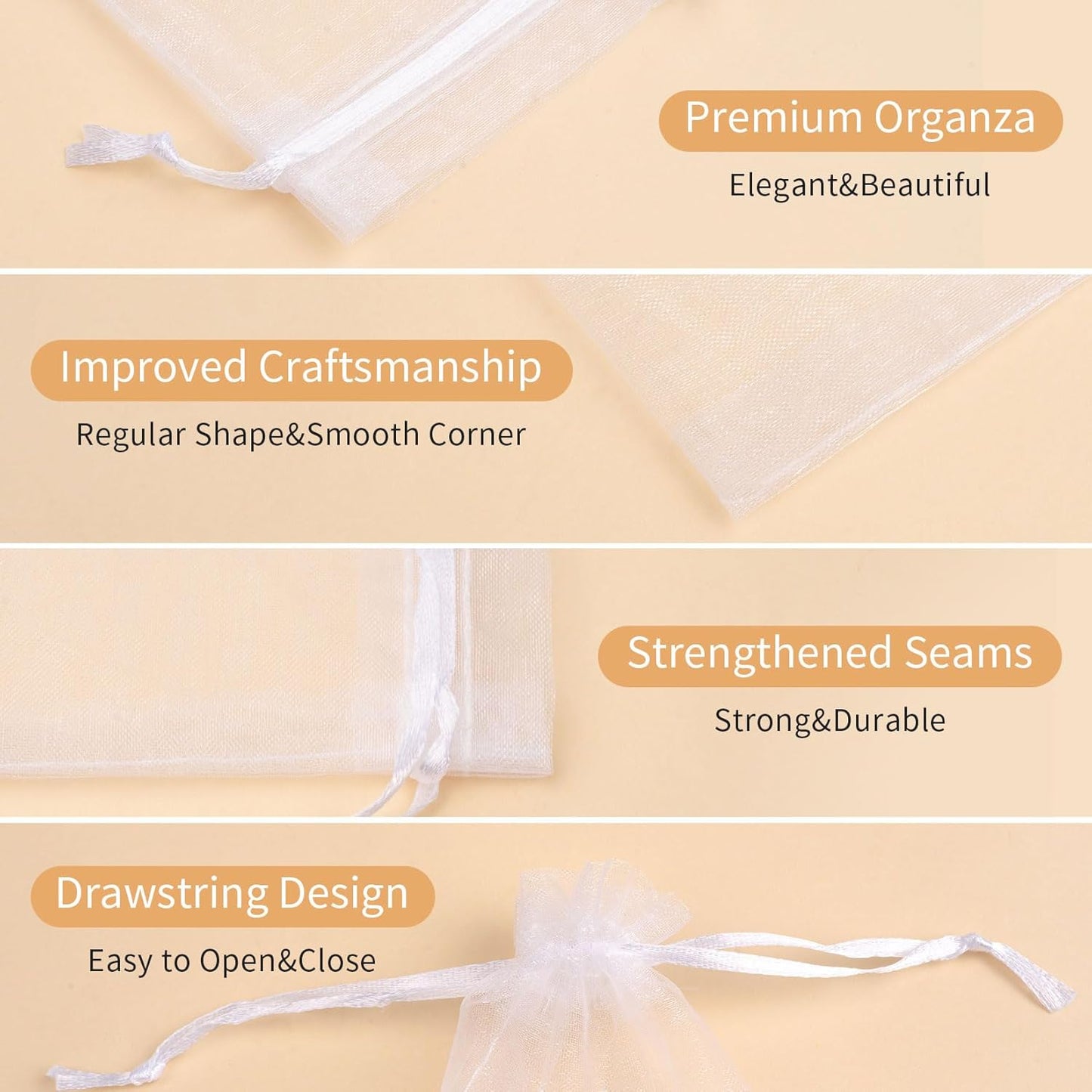 50 PACK White Organza Bags 6x9 In, Mesh Gift Bags Mesh Bag Drawstring Mesh Bag Jewelry Pouch for Party Favor