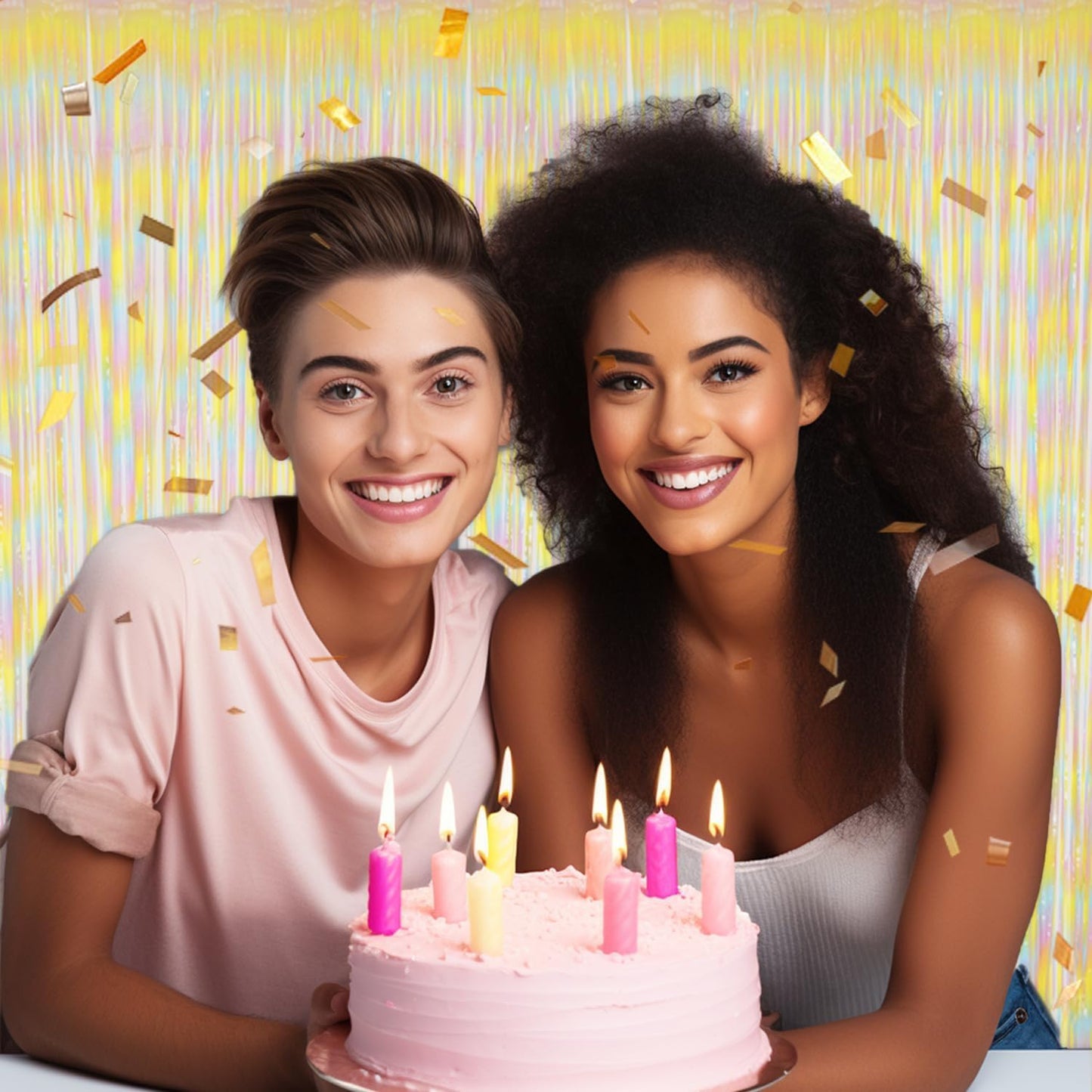 3 Pack Foil Fringe Backdrop - PastelRainbow Shiny Tinsel Curtains for Party Decoration/Photo Booth Props - 3.3x8.2 FT Metallic Foil Backdrop for Birthday, Wedding, Graduation, Christmas.