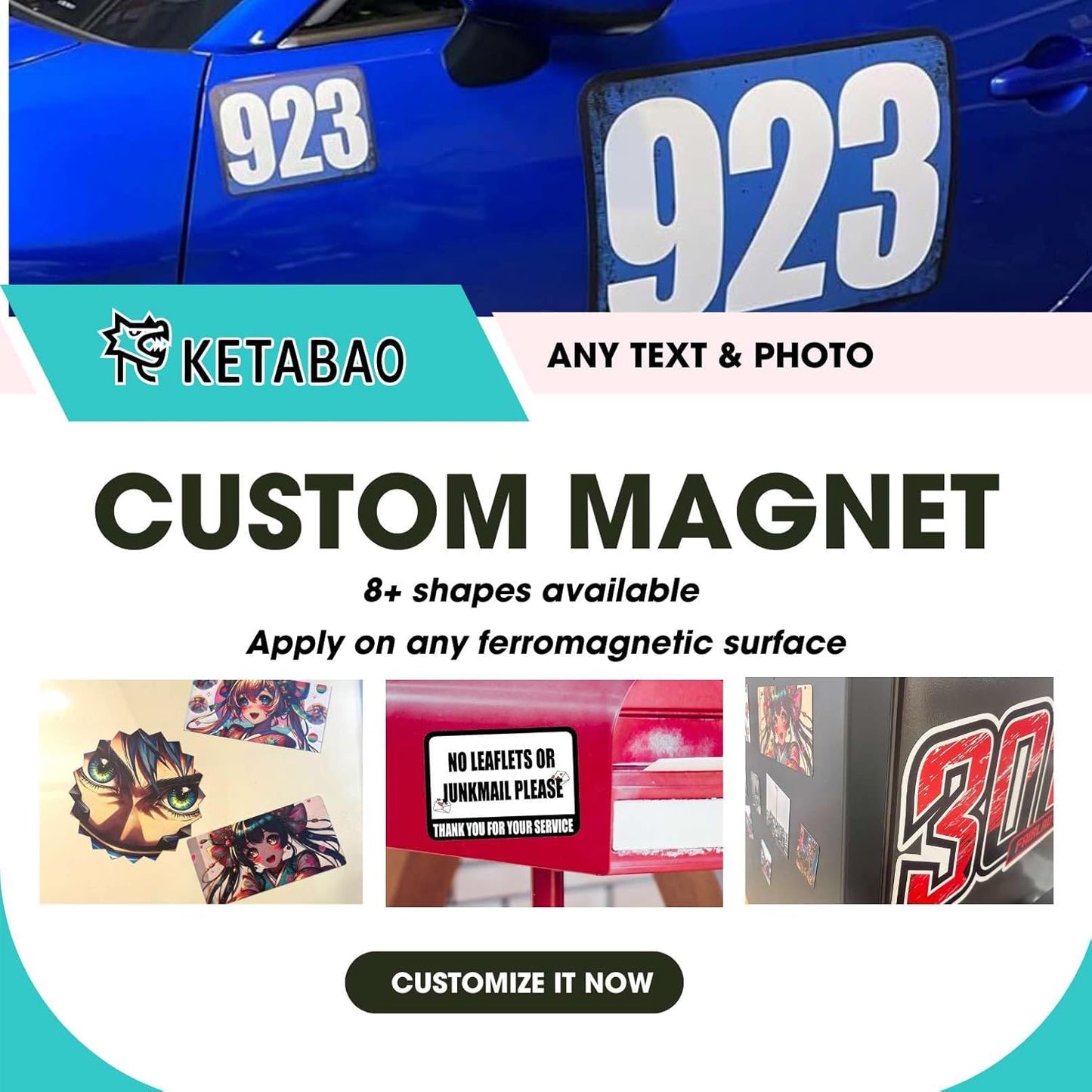 KETABAO – 12" Pentagon Magnetic Photo Magnet for Refrigerators, Storage Cabinets and Cars – Customized Gifts for Office and Home