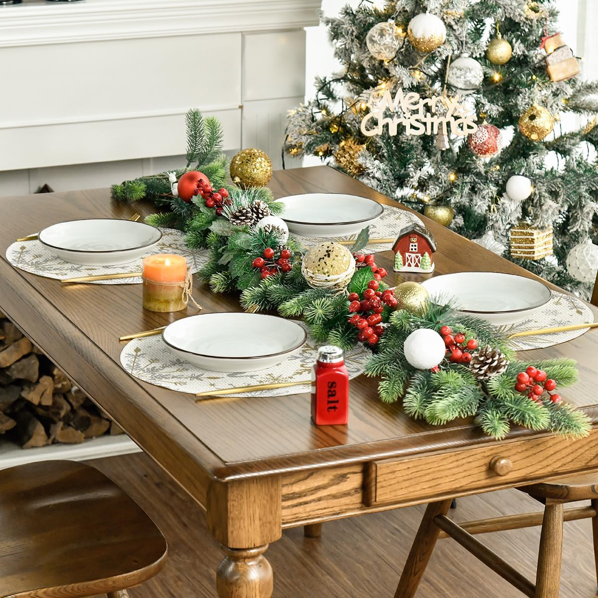 Artoid Mode Beige Snowflake Let It Snow Winter Placemats Set of 8, 14 Inch Seasonal Christmas Xmas Round Table Mats for Dining Decoration