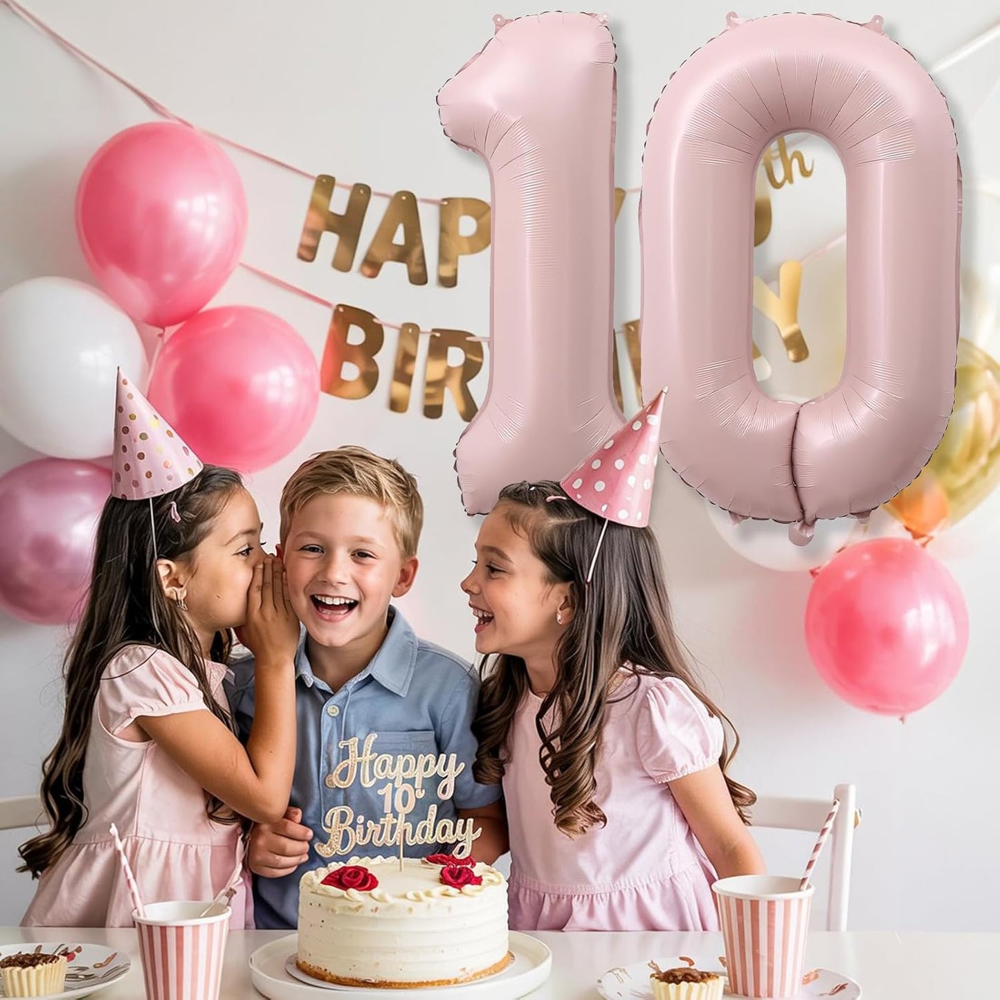 Pastel Pink Balloons Number 10, 40 Inch Foil Number 1 & 0 Balloons for 10 Year Old Birthday Decorations, Self Inflating Blush Dusty Pink Balloon for Girls 10th Birthday Party Anniversary Decorations