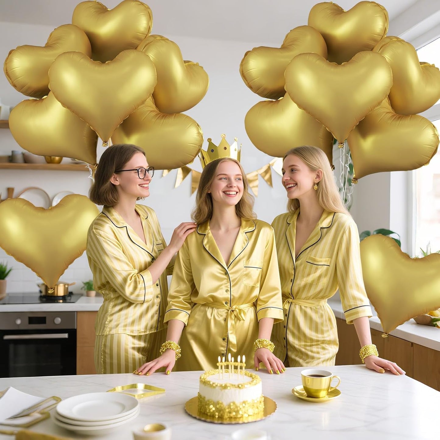 Gold Heart Balloons,24Inch Large Metallic Heart Foil Balloons for Valentine's Day Birthday Wedding Baby Shower Anniversary Party Decorations