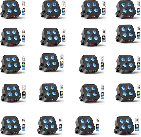 Mini Rechargeable Par Lights, 4 * 18W RGBWA UV 6 in 1 Battery Powered Upights, APP & Wireless DMX Control Stage Lights, Uplighting for Festival Party Wedding Event - 20 Pack