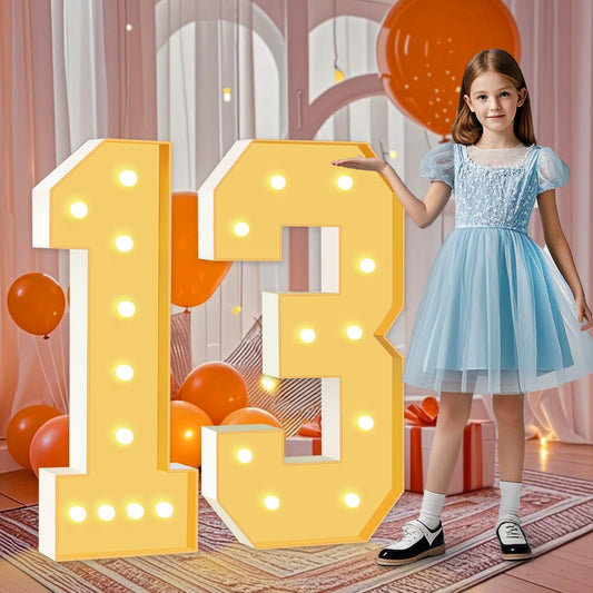 4FT Marquee Numbers 13, Large Light Up Numbers 13th Birthday Decorations for Girls Boys, Cardboard Number for Women Men Anniversary Party Decor Backdrop, DIY Foam Board Mosaic Number Sign
