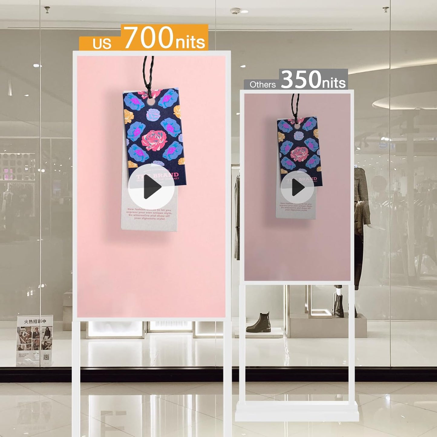 50 Inch Digital Signage Kiosk LCD Advertising Display Menu Displays Indoor Android Floor Standing Vertical Poster White, 2+32GB, 2K FHD, 700nits, USB