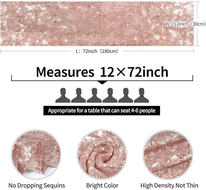 10 Packs 12 x 72 inches Rose Gold Sequin Table Runner, Glitter Runner for Birthday Party Supplies Decorations Wedding Bachelorette Holiday Celebration Bridal Shower Baby Shower