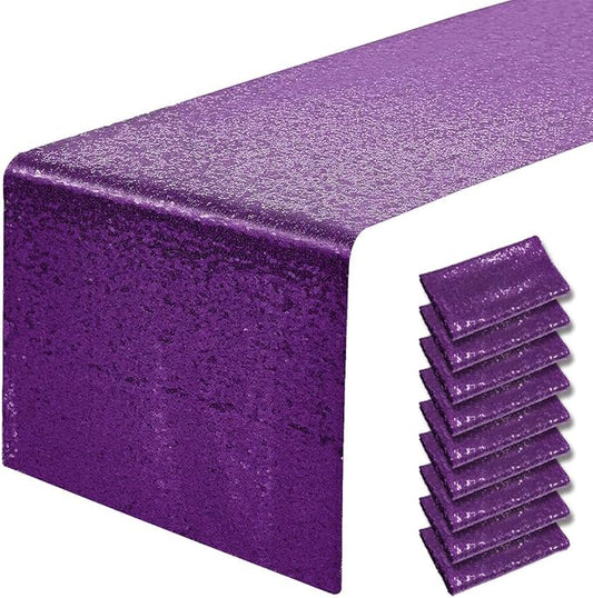 10 Packs 12 x 72 inches Purple Sequin Table Runner, Glitter Runner for Birthday Party Supplies Decorations Wedding Bachelorette Holiday Celebration Bridal Shower Baby Shower