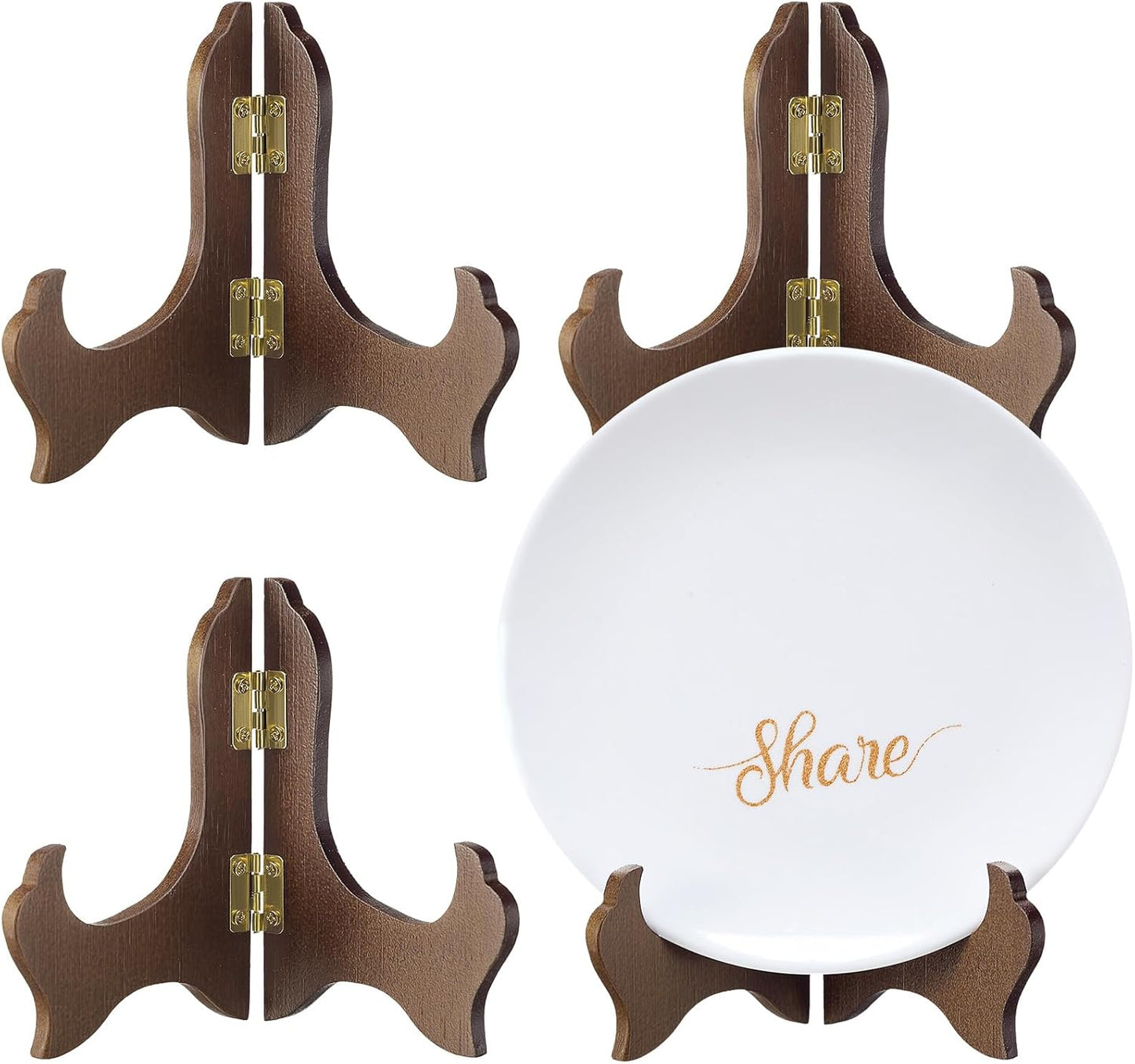 Tatuo 4 Packs Wooden Display Stand Decorative Plate Stands for Display Picture Frame Holder Easels (Brown,5 Inch)