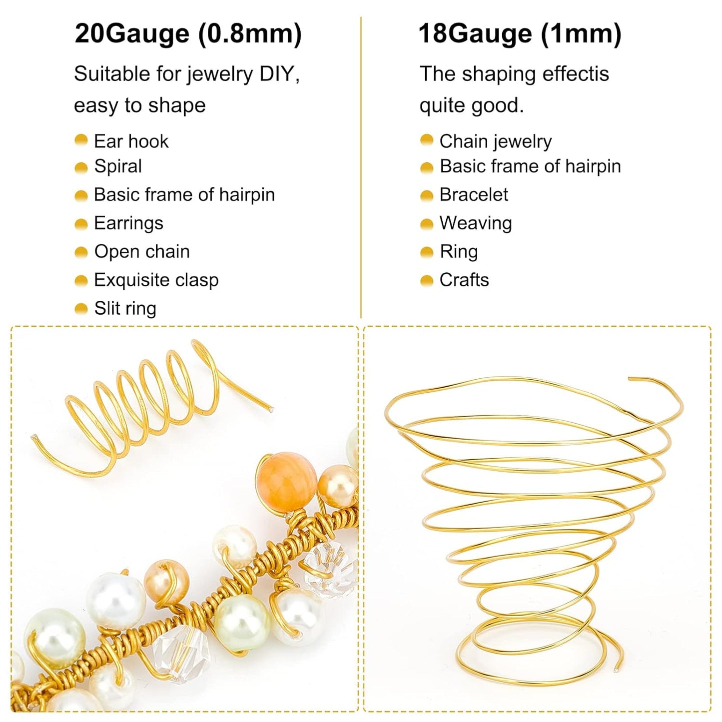 BENECREAT 18 Gauge Jewelry Craft Aluminum Wire 492 Feet Bendable Metal Sculpting Wire for Craft Floral Model Skeleton Making (Gold, 1mm)