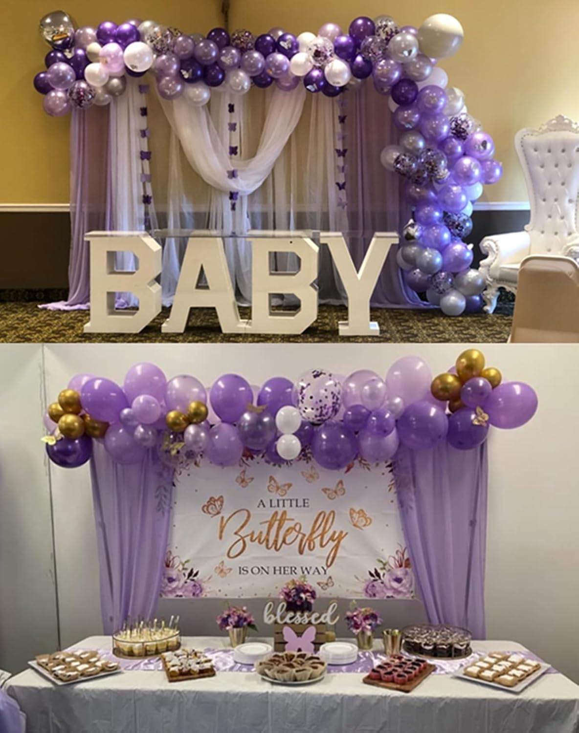 DUOBAO Chiffon Backdrop Curtain-2 Panels 29x96-Inch Wedding Backdrops Drapes Lavender Sheer Curtain Panels Tulle Drape Chiffon Fabric Photography Background for Party (29''x96''x2pcs, Lavender)