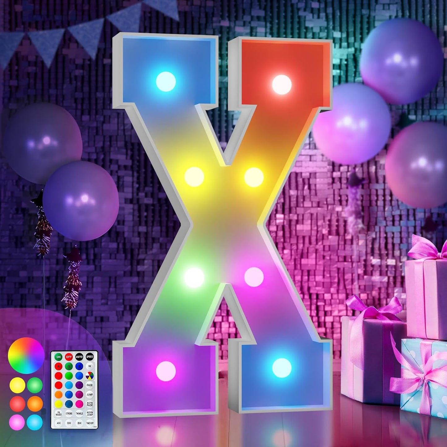 imprsv 3FT Colorful Marquee Light Up Letters X, 18 Colors Light Up Sign Alphabet Sign with Remote, One Letters First Birthday, Large Letters for Birthday Engagement Anniversary Wedding Party Decor