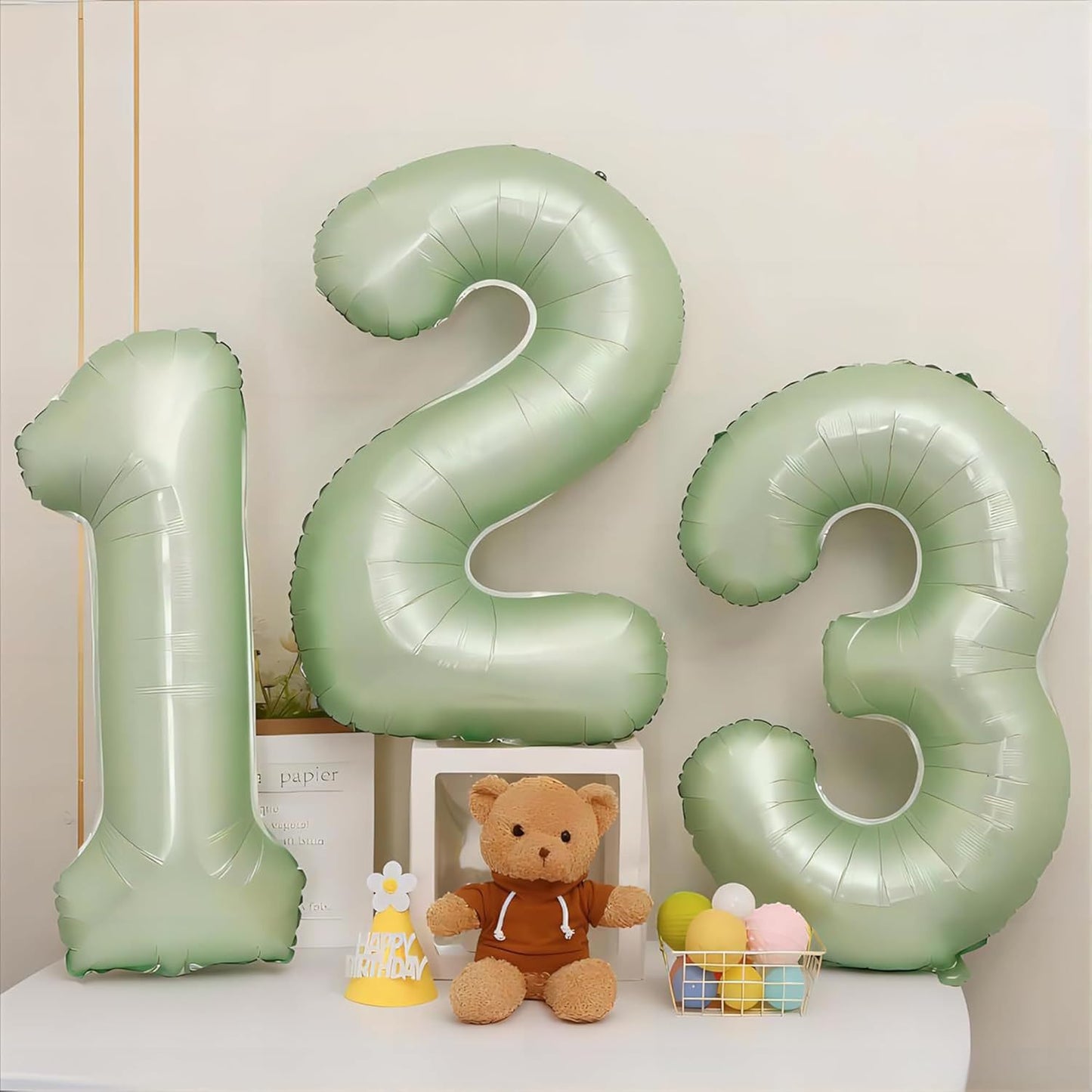40 inch Olive Green Number 3 Balloon Large Jumbo Digit 3 Foil Helium Number Balloon for Wedding Anniversary Celebration 3rd 13 23 30 Boy Girl Birthday Party Decorations