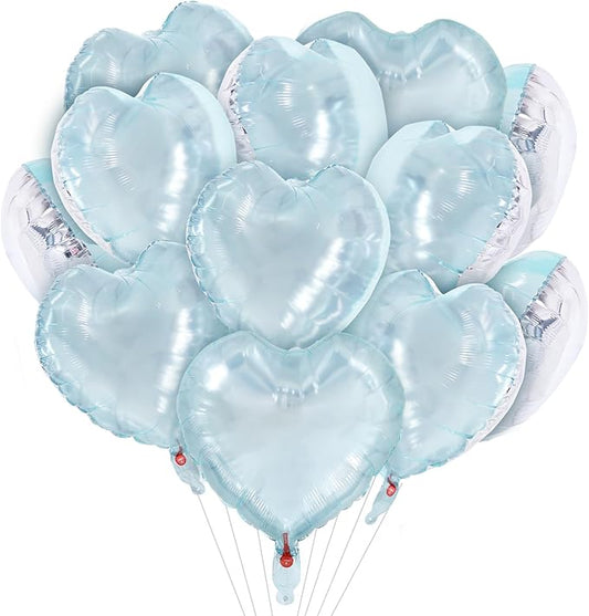 TONIFUL 30Pcs 18 Inch Light Blue Balloons Iridescent Blue Heart Shape Foil Mylar Banners Decoration for Birthday Valentine's Day Wedding Bridal Shower Anniversary Engagement Party Supplies