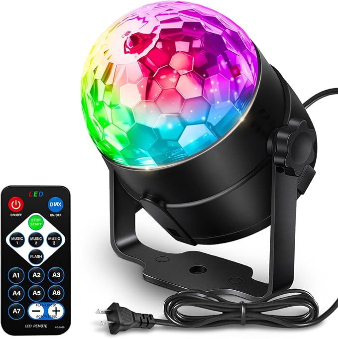 Disco Ball DJ Party Lights Sound Activated with Remote Control Strobe Lamp 7 Modes Stage Light for Home Room Dance Parties Karaoke Halloween Christmas Birthday Decorations
