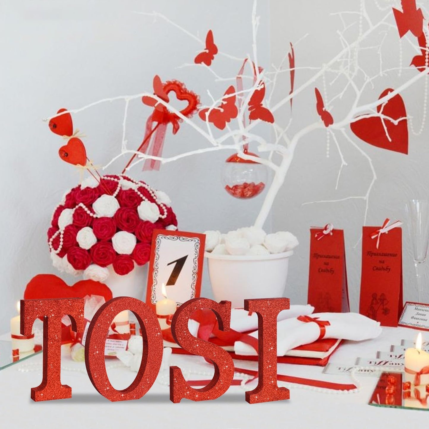 TONIFUL 8 Inch Red Glitter Letter T Table Centerpiece A-Z Red Birthday Party Decorations,Red Alphabet T for Birthday,Chrismas,Graduation,Bridal Shower,Wedding,Anniversary Party Supplies