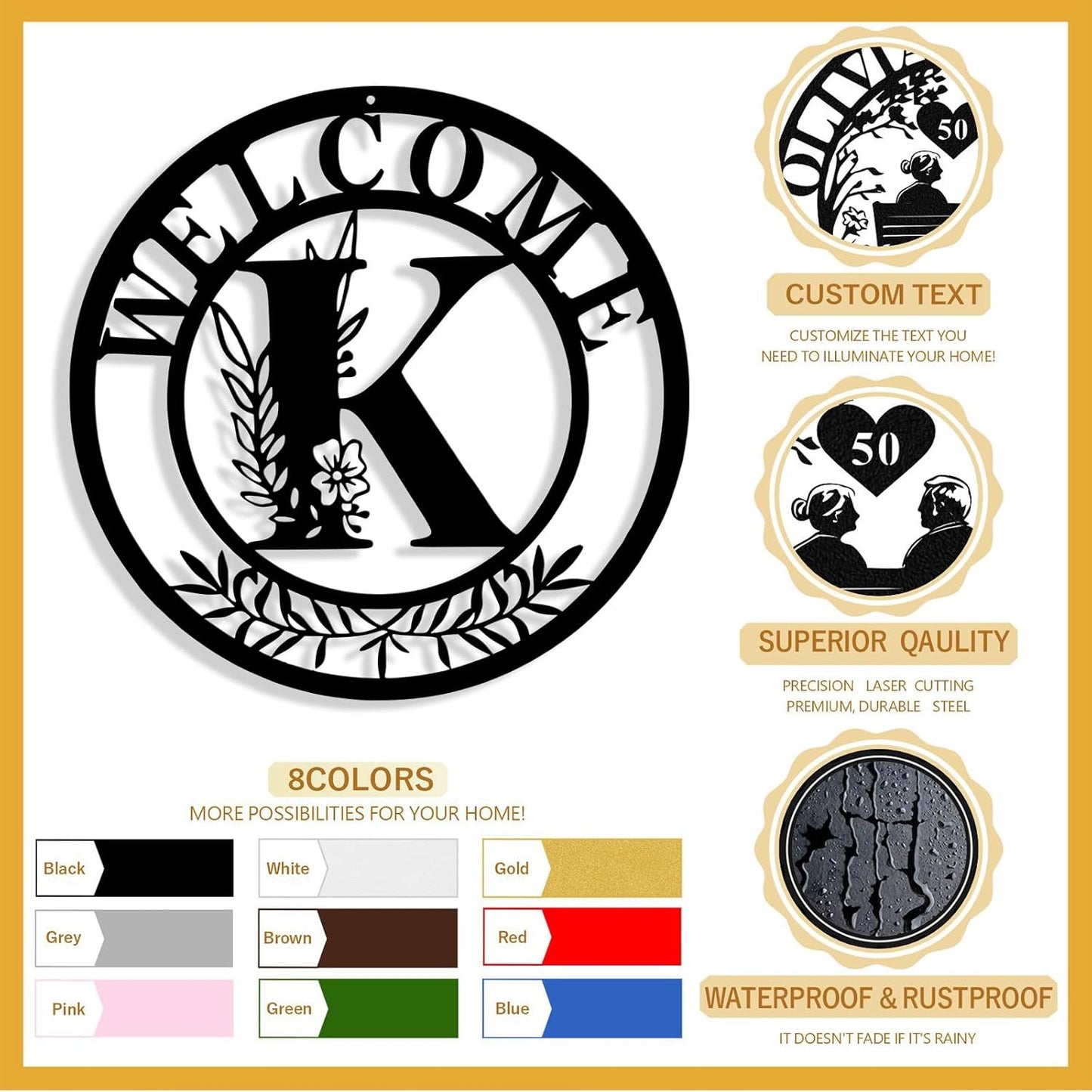 Custom Metal Name Sign, Personalized Family Last Name Signs for Home, Split Letter Monogram Wall Art Decor, Customized Metal Signs for Outdoor, Personalized Wedding Housewarming Gift