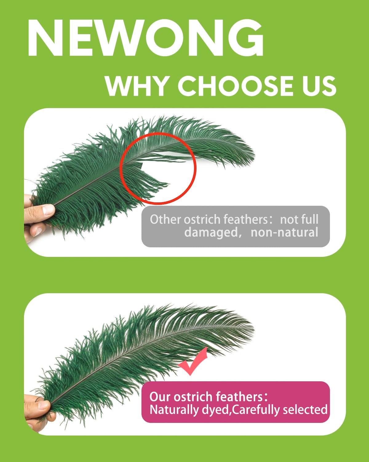 NEWONG 30pcs Dark Green Ostrich Feathers Natural Bulk 8-10inch(20-25cm) Vase Craft Wedding Home Party Centerpieces Christmas Day Decoration