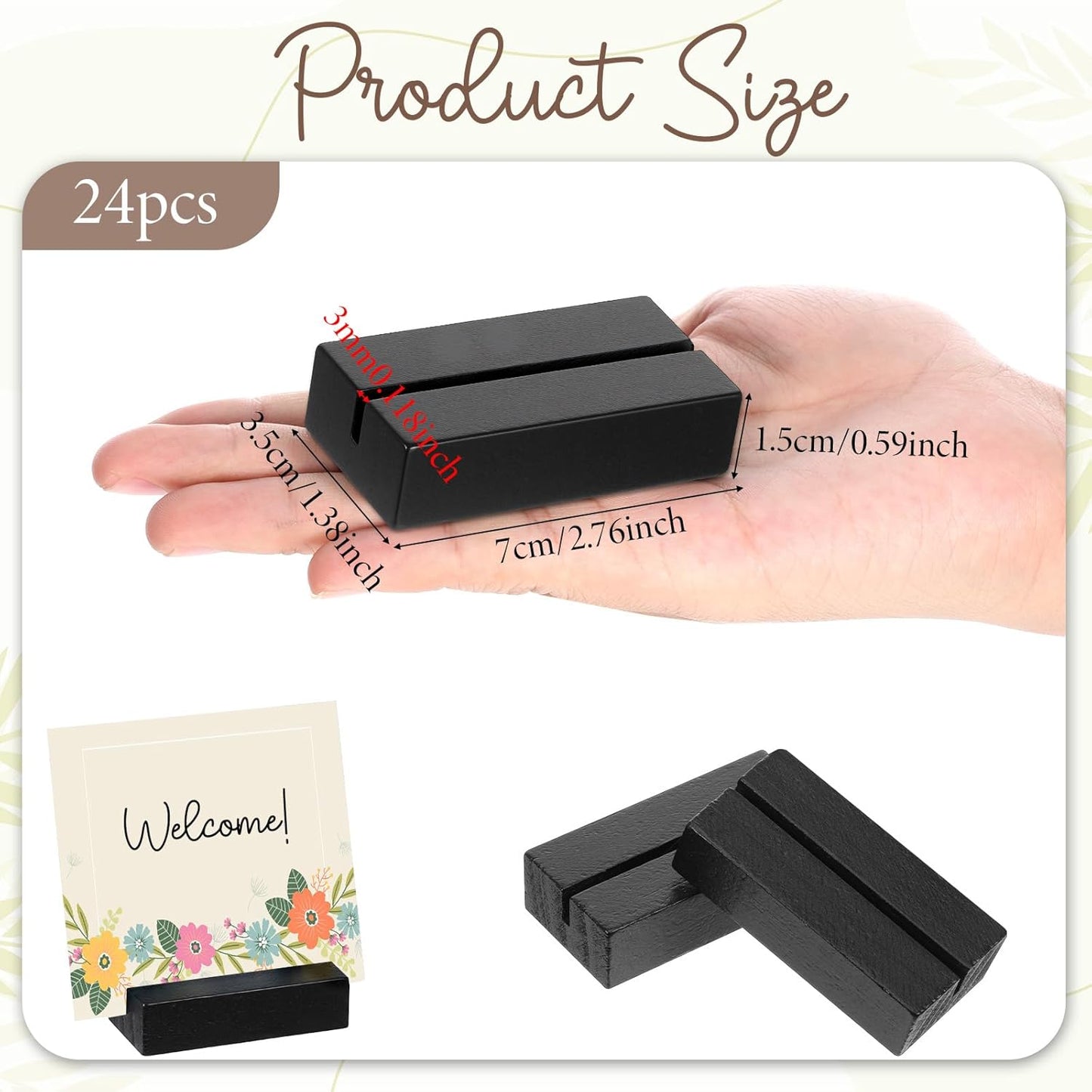 Giantree 24 Pcs Black Wood Place Card Holders, Table Number Holder Stands Name Card Holder Photo Display for Wedding Party Events Exhibition Decoration Office Restaurant Business 2.76x1.38x 0.59 inche