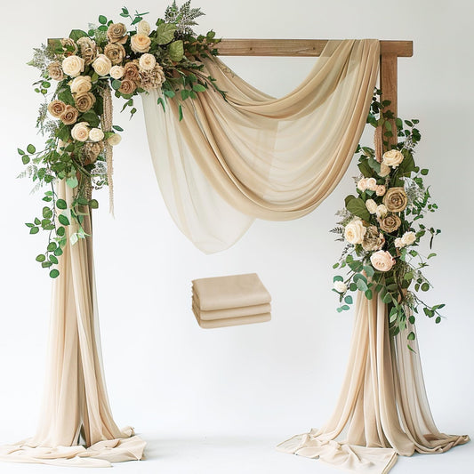 Wokceer Champagne Wedding Arch Draping Fabric Backdrop 3 Panels 28.7" X 20FT Sheer Drapes Fabric for Wedding Arbor Ceremony Party