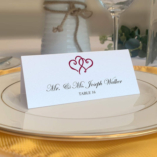 Linked Hearts Printable Place Cards, Burgundy (Choose Color), Set of 150 (25 Sheets), Laser & Inkjet Printers - Wedding, Party, Dinner, and Special Events - Made in the USA
