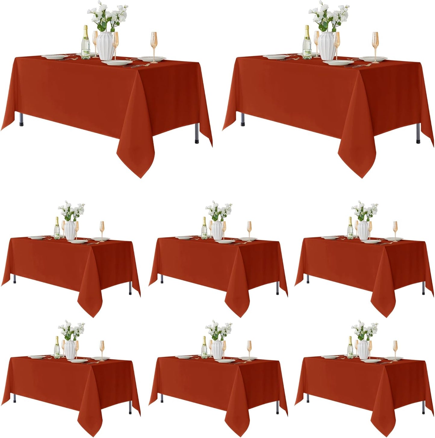 Fitable 8 Pack Rectangle Tablecloths: Stain Resistant Wrinkle Free Fall Table Clothes, Washable Reusable Polyester Table Covers for Wedding Thanksgiving Party Birthday Banquet(Rust, 70x108 Inch)