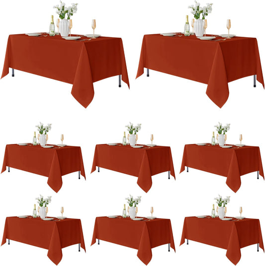 Fitable 8 Pack Rectangle Tablecloths: Stain Resistant Wrinkle Free Fall Table Clothes, Washable Reusable Polyester Table Covers for Wedding Thanksgiving Party Birthday Banquet(Rust, 60x102 Inch)