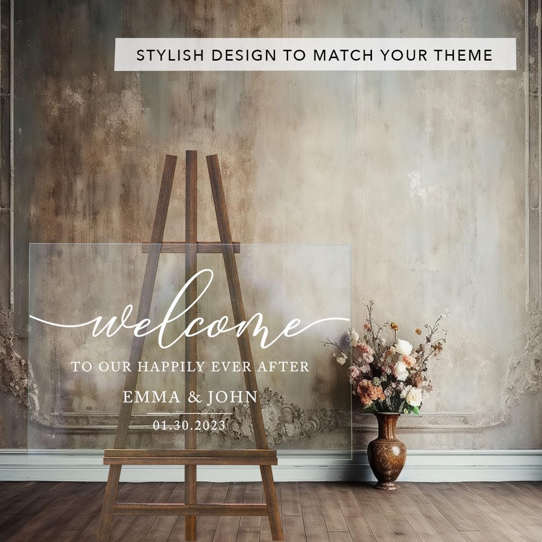 Andaz Press Custom Large Wedding Acrylic Sign, 16 x 24 Inches, Happily Ever After, Personalized Sign, Welcome Sign For Modern Wedding Theme Wedding Decorations