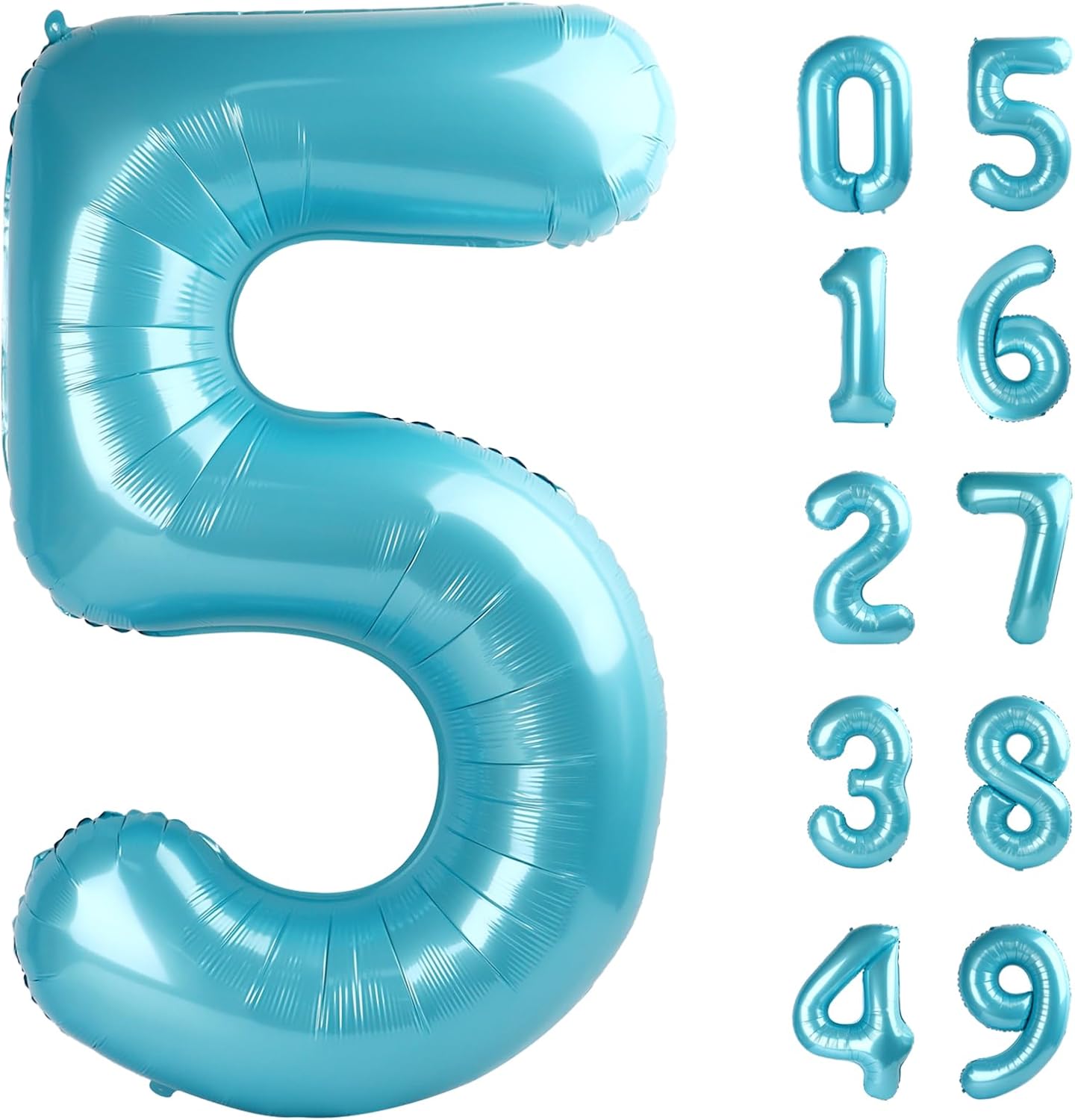 Pearl Blue 5 Number Balloon, 40 Inch Large Number 5 Birthday Balloon, Five 5th 15 25 35 50 55 Birthday Celebration Decorations, Foil 5 Mylar Helium Number 5 Girl Boy Anniversary Party Supplies