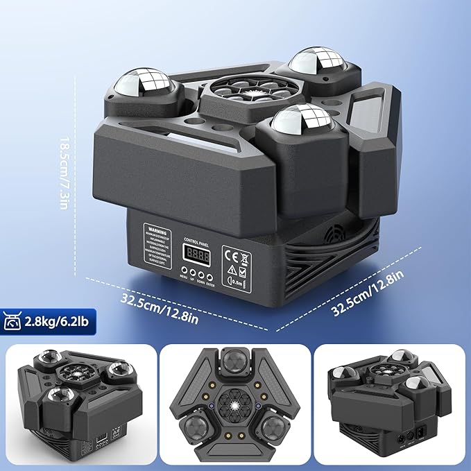 4PCS 180W 3-Head Moving Head Light 9 Beam Stage Light with Remote Control Sound Activation & DMX Control for DJ Parties Wedding Home Theater Small Venue Lighting