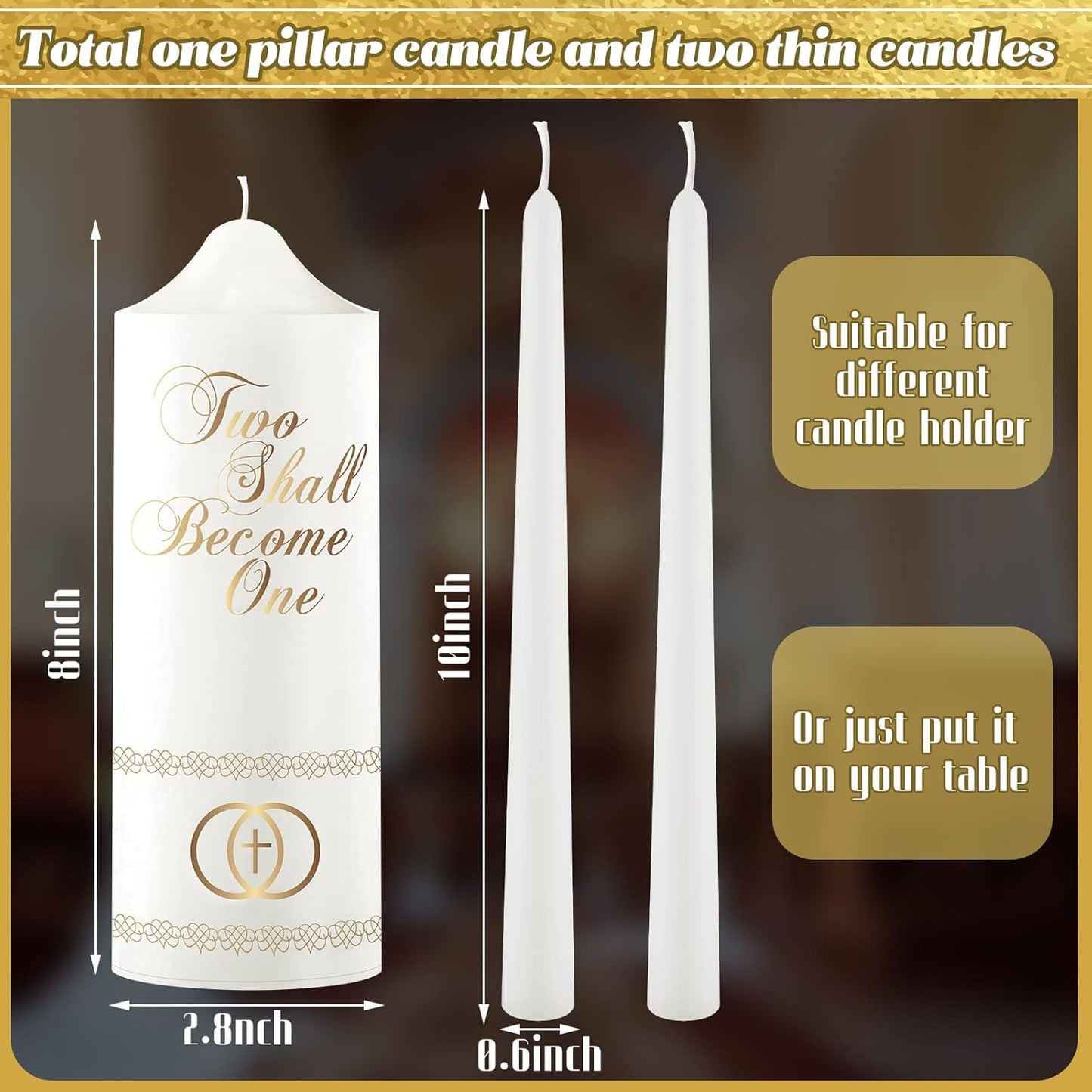 Frienda Unity Candles for Wedding Ceremony Set Wedding Unity Taper Candles Catholic Religious Ceremony Accessories(Cross)