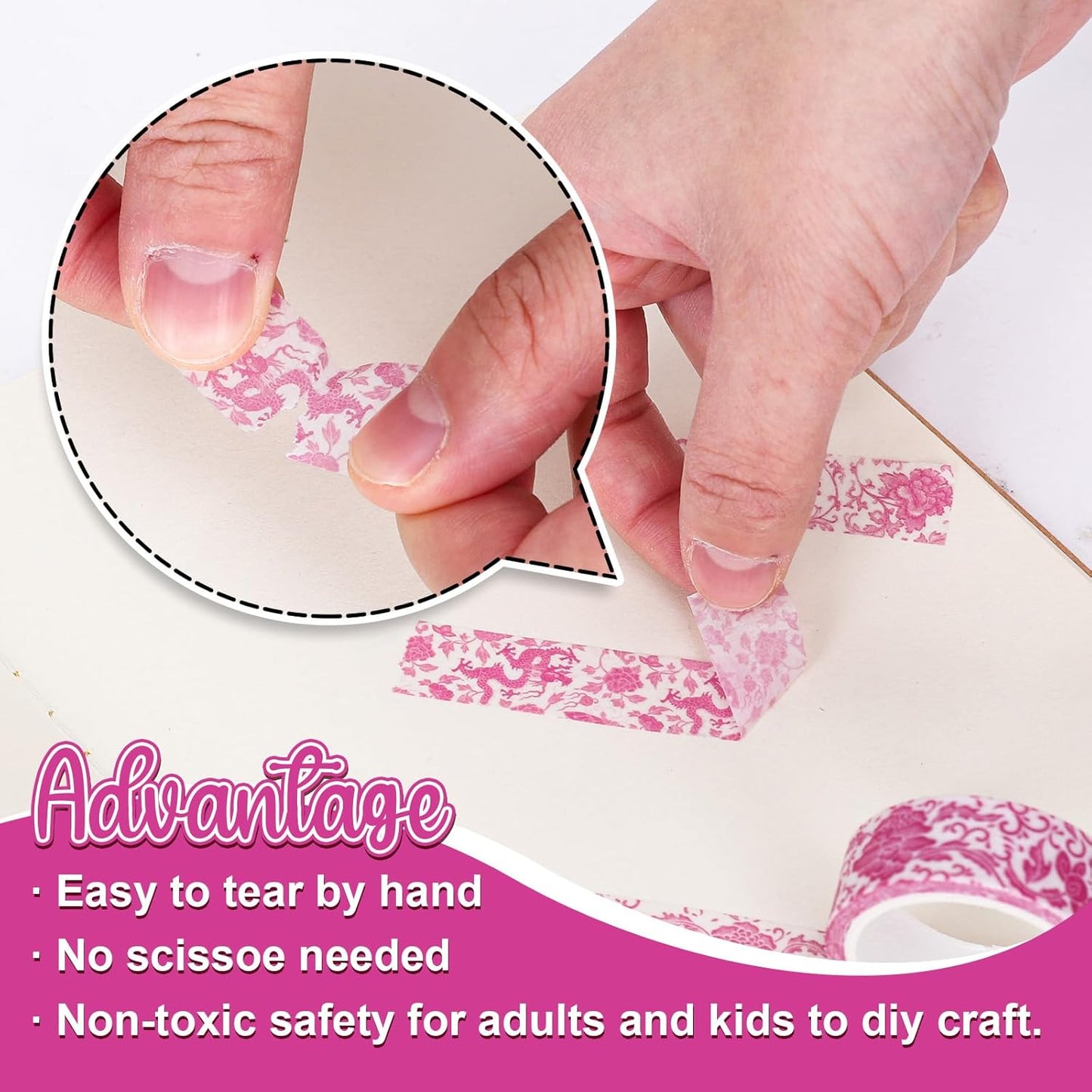 Whaline 12 Rolls Pink Floral Washi Tape Chinoiserie Flower Decorative Masking Tape Set Vintage Wrapping Paper Tape for Scrapbook Journal DIY Art Crafts