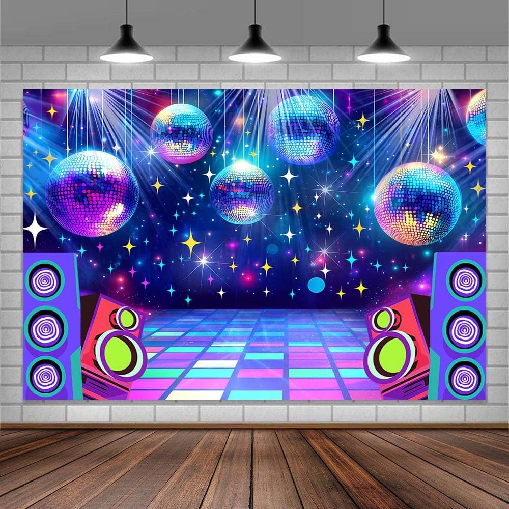 Dance Party Backdrop Retro 80s 90s Theme Stage Dance Ball Music Birthday Party Decoration DJ Photography Background 12 x 10 ft for Baby Shower Picture Photo Shoot Polyester Fabric,Multi1