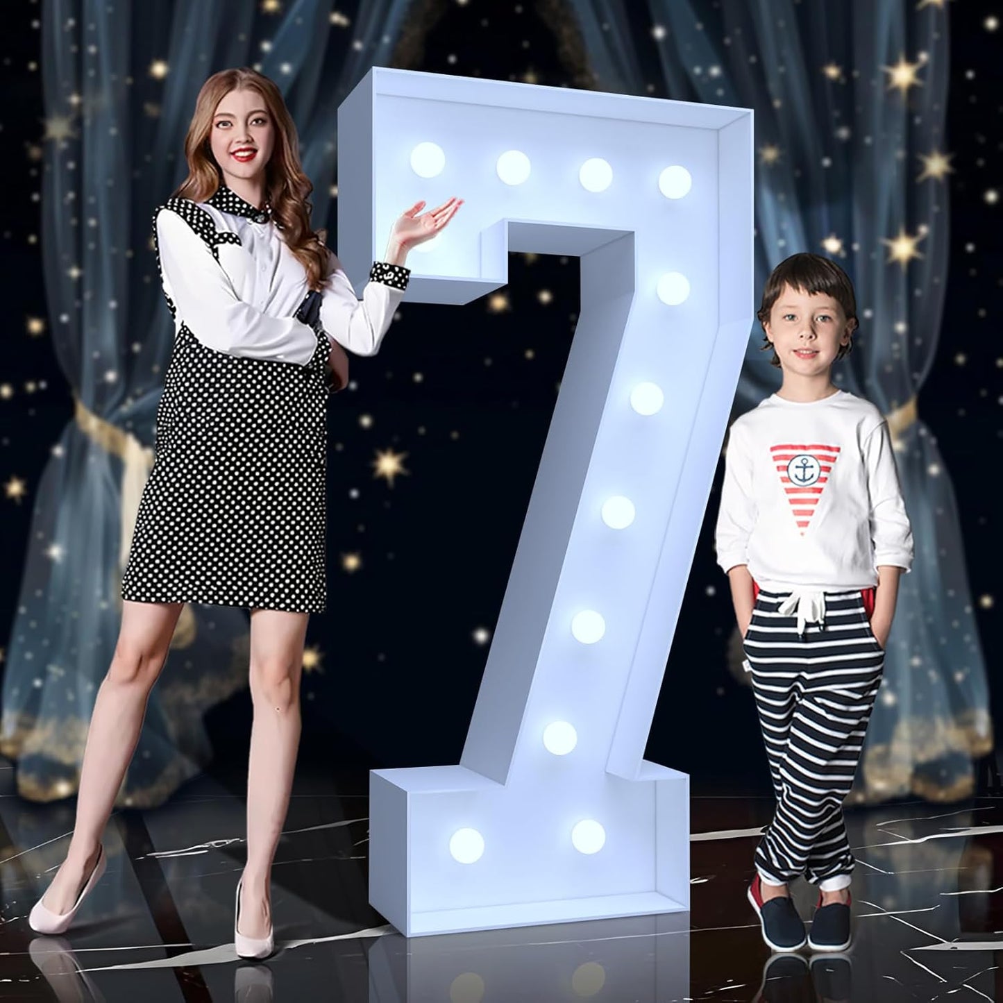 4FT Marquee Light Up Numbers 7 – Cool White LED, Easy to Assemble Foam Board with Back Support, Large Marquee Light Up Numbers for Birthday, Wedding, Party, Anniversary, Baby Shower Decor