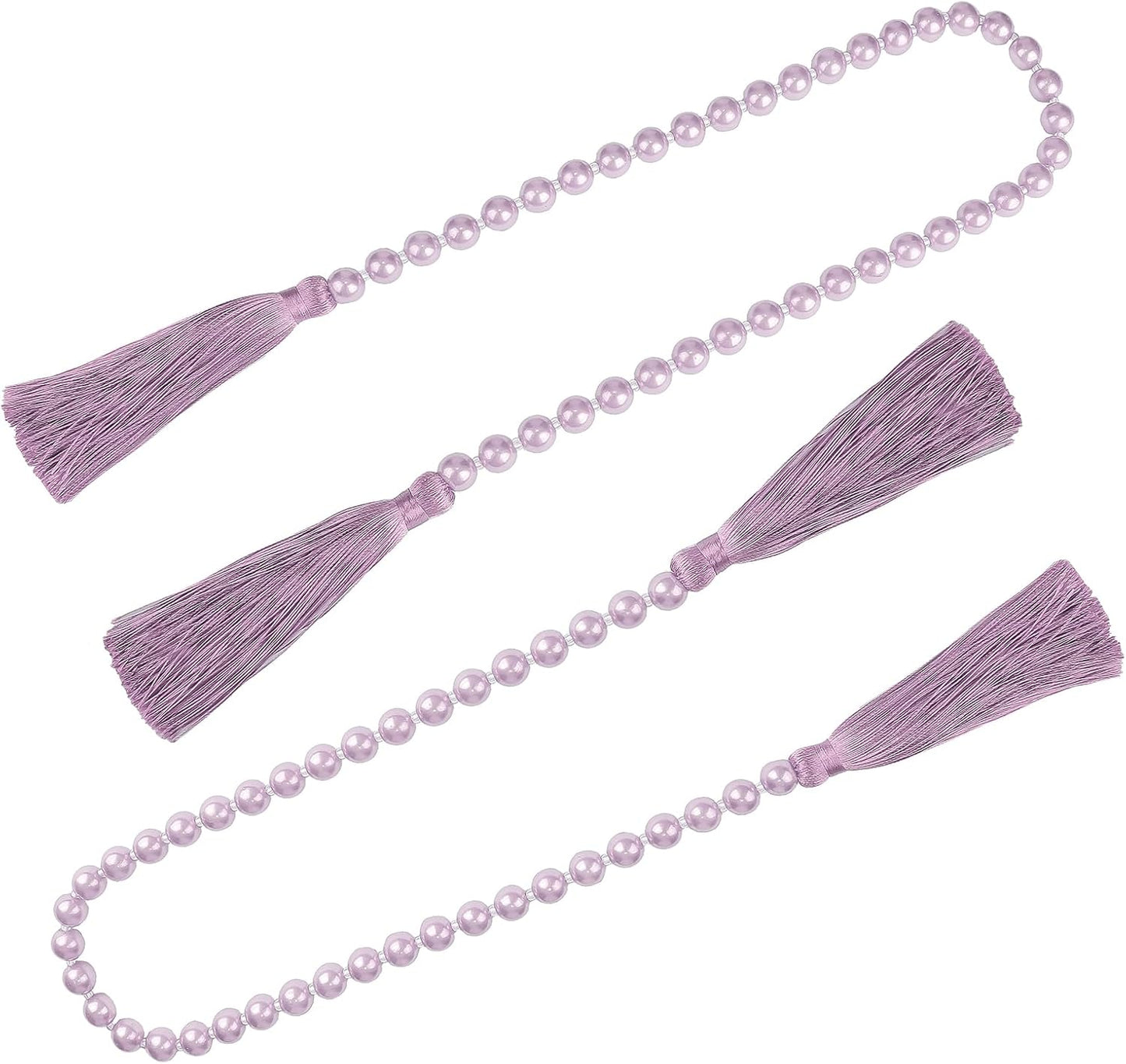 Fenghuangwu 34 Inch Pearl Glass Bead Garland with Tassels - Elegant Boho Table Decor, Fringe Wall Hanging for Wedding, Party, Farmhouse Rustic Prayer Bead Home Decoration(2 Pack,Purple)