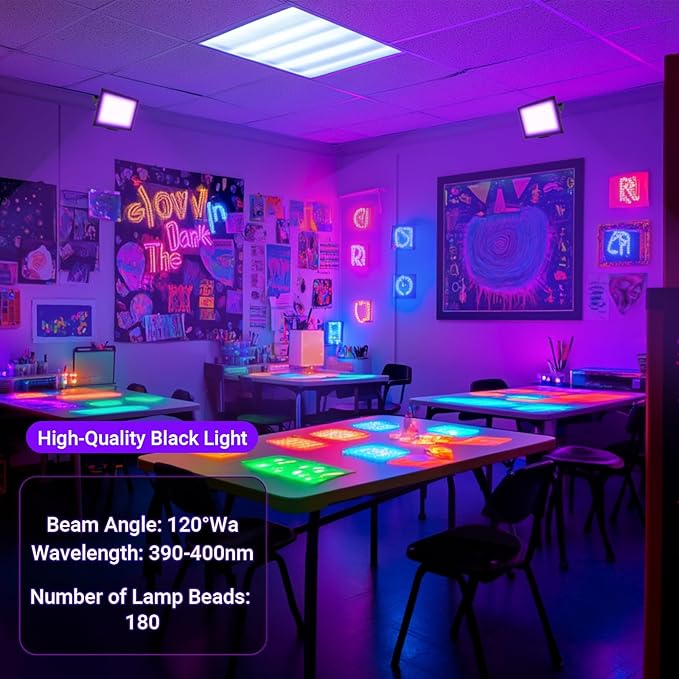2 Pack 120W LED Black Lights, IP66 Waterproof Blacklight Flood Lights with Plug & Switch, UV Lighting for Halloween Party, Glow in The Dark, Body Paint, Stage & Neon Glow Deco