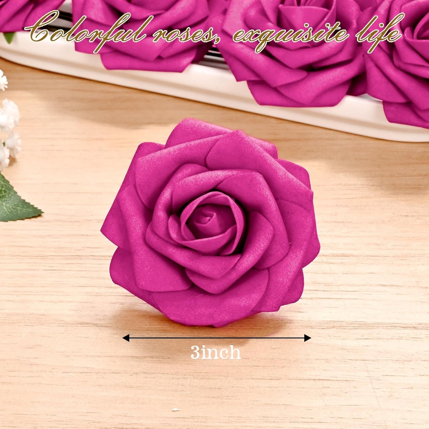 BLEUM CADE 16Pcs Artificial Flowers Fake Roses with Stems, Rose Red Boxed Foam Roses for DIY Bouquets Centerpieces Wedding Party Arrangement Bridal Shower Decor