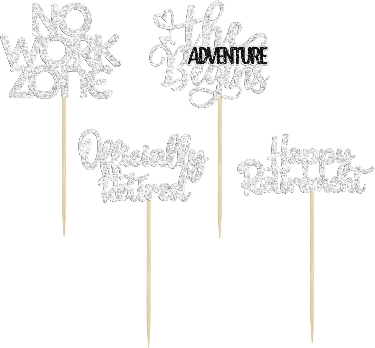 24Pcs Happy Retirement Cupcake Toppers Officially Retired Cake Toppers No Work Zone Adventure Begins Cupcake Picks Retirement Theme Farewell Birthday Party Decorations Supplies Silver