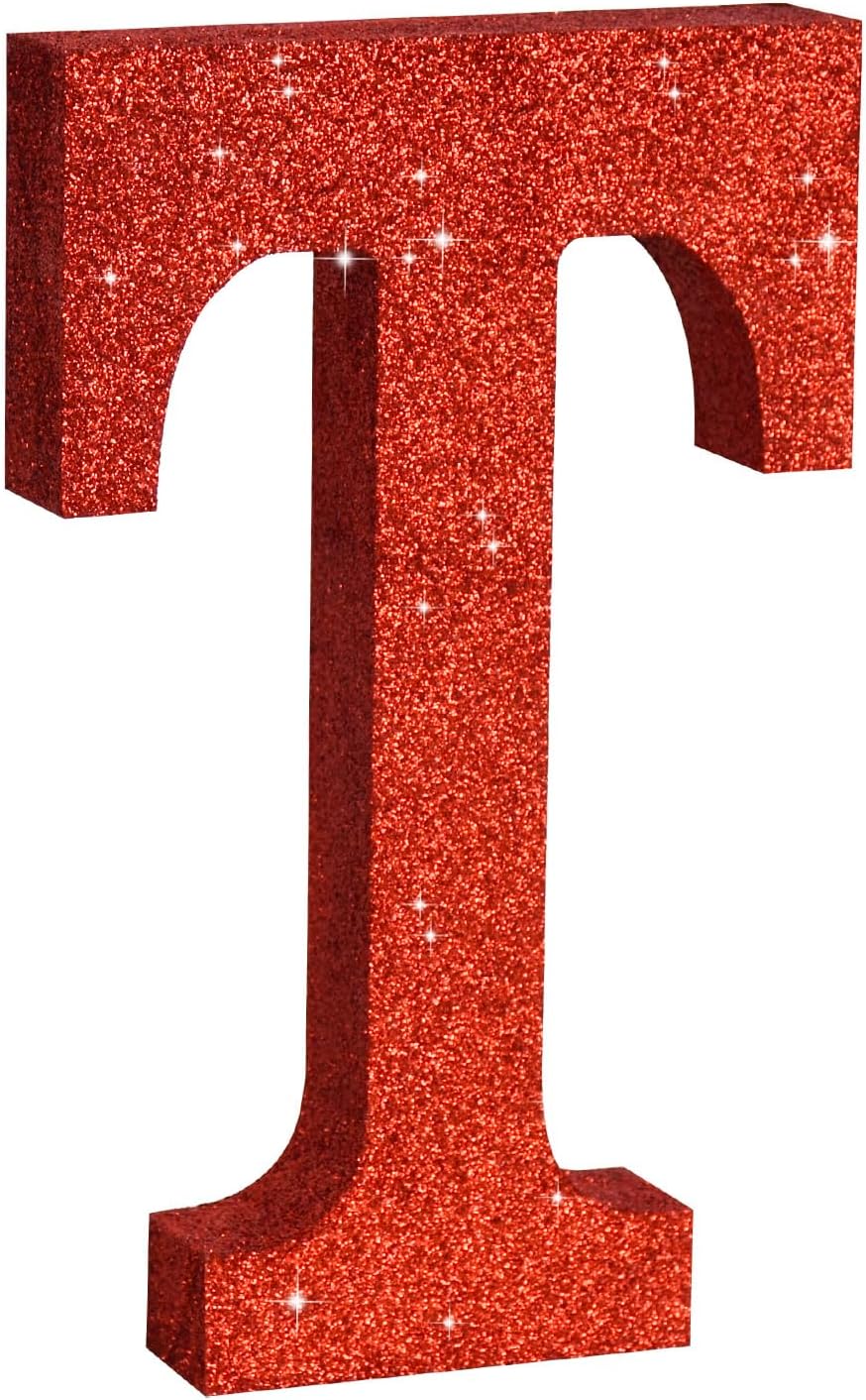TONIFUL 8 Inch Red Glitter Letter T Table Centerpiece A-Z Red Birthday Party Decorations,Red Alphabet T for Birthday,Chrismas,Graduation,Bridal Shower,Wedding,Anniversary Party Supplies