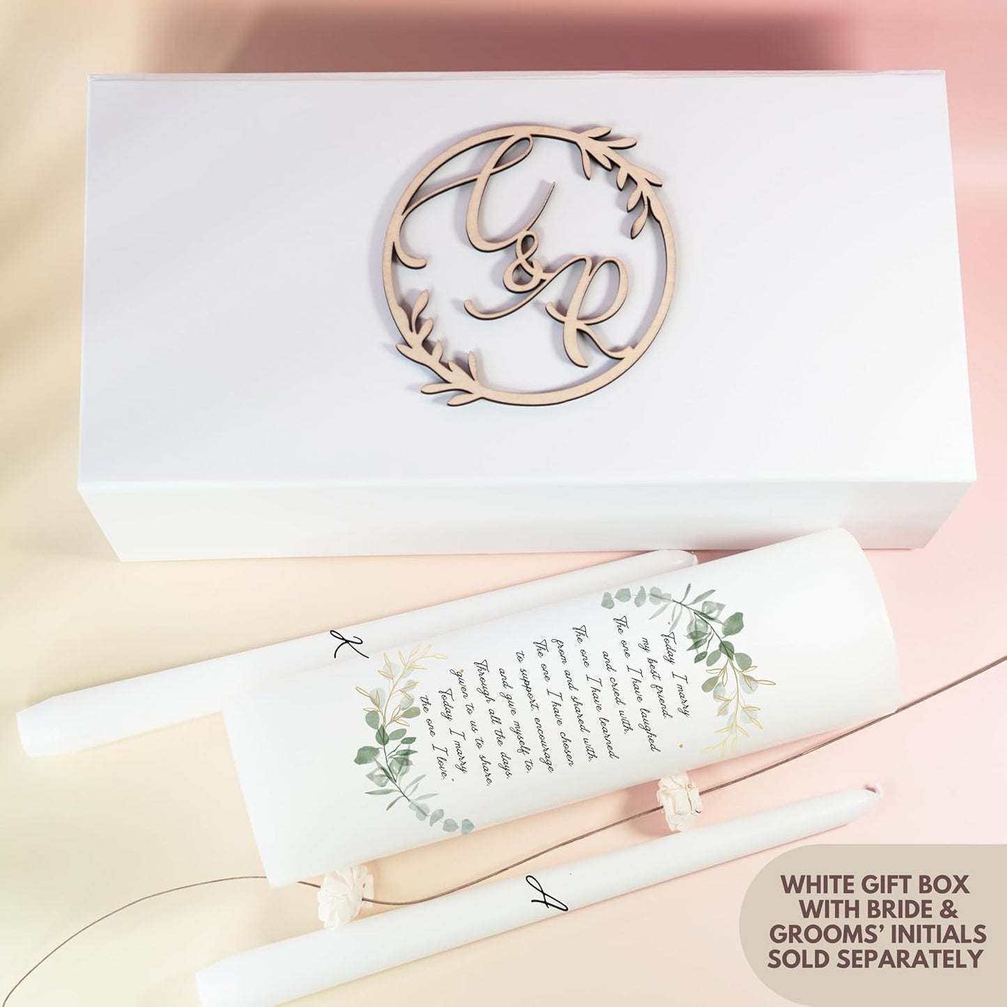 Unity Candles for Wedding, Modern Unity Set, Custom and Personalized Taper Candles with Bible Quote, Unscented White Premium Wax, Religious and Wedding Ceremony, Special Events (Custom Initials)