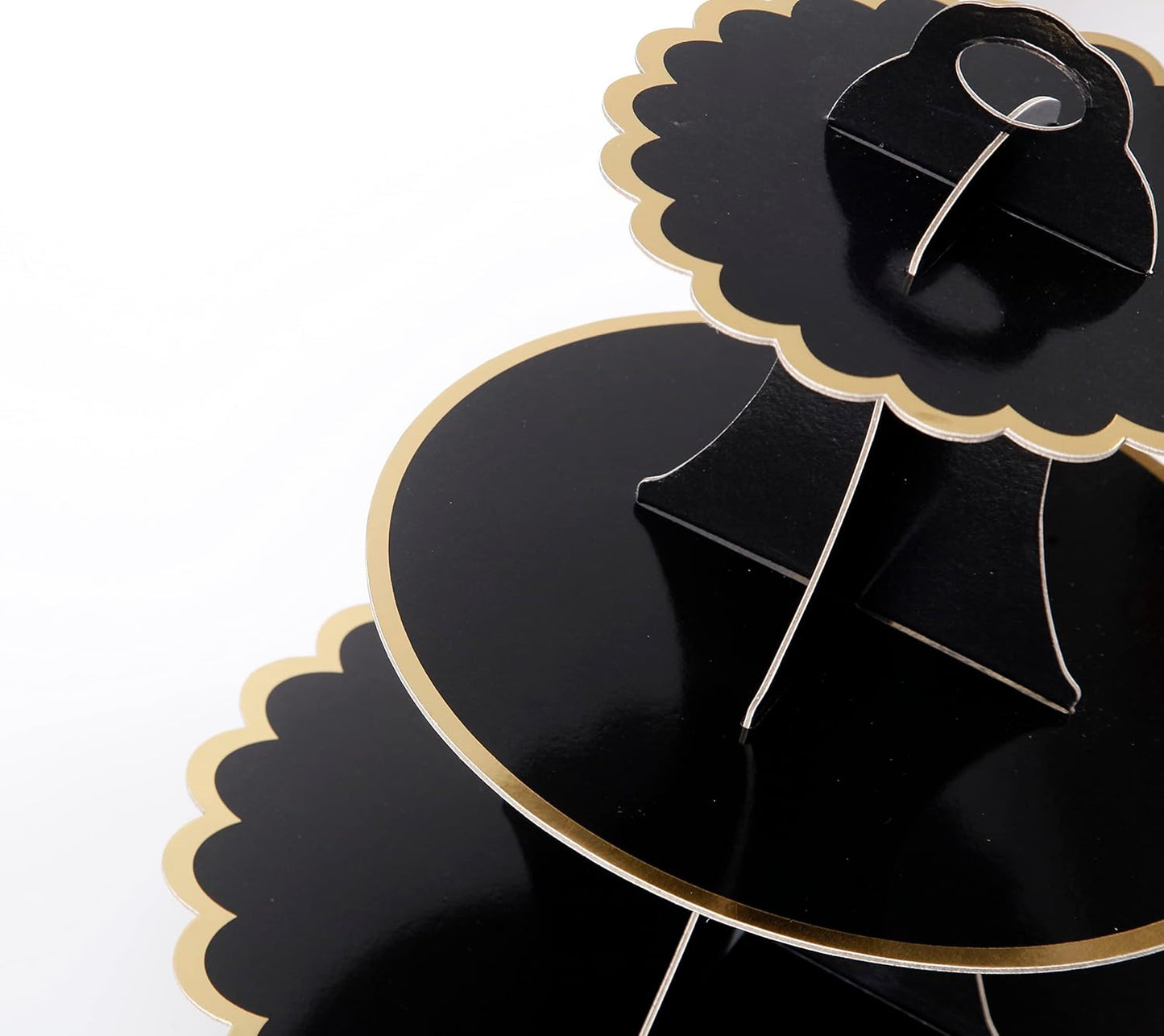 3-Tier Cupcake Stand, Lace Trim Cake Stand Holder, Tiered DIY Cupcake Stand Tower for Dessert Table Displays, Birthday Theme Party Favors Decoration, Floral Tea Party, 12" W x 12.8" H, Black