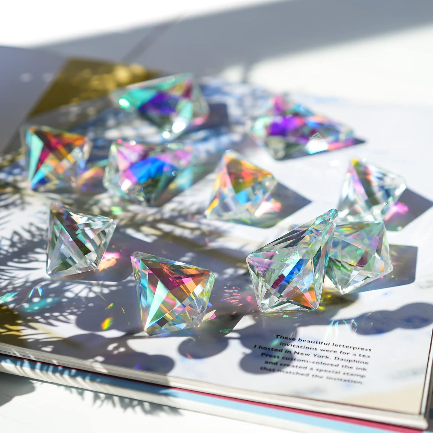 50mm Sun Catchers with Crystals, 10 Pcs Hanging Crystals Suncatchers for Windows, Colored Horns Crystal Prisms,Glass Pendant Suncatchers for Chandeliers, Garden, Christmas Tree Decor