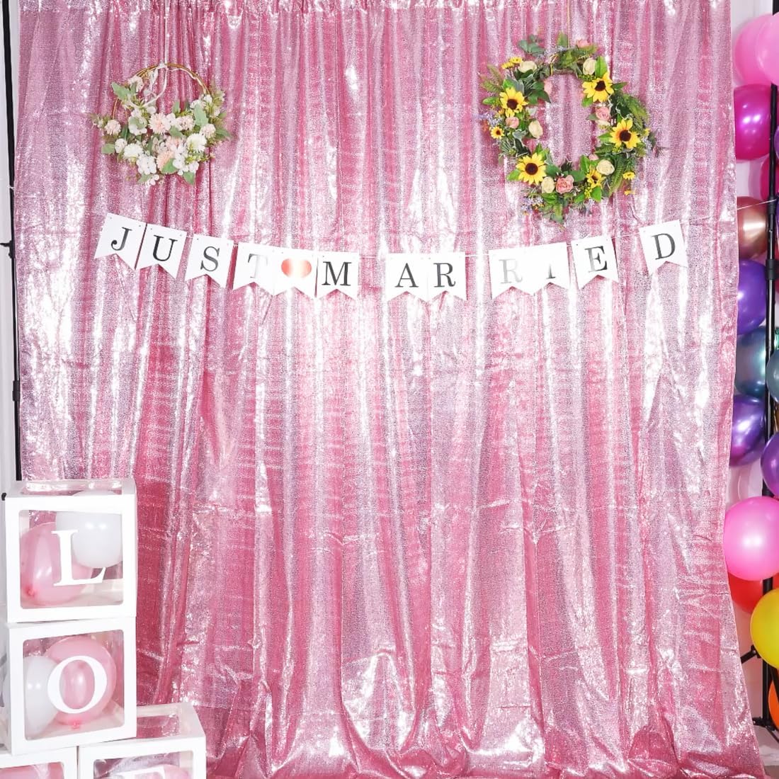 Poise3EHome 8Ft x 8Ft Fuchsia Pink Sequin Backdrop, Glitter Thick Satin Sequin Background Drapes, Sparkly Opaque Photography Curtain Backdrop for Wedding Party Holiday Festival Decor