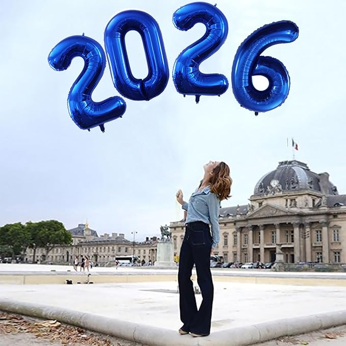GOER 42 Inch 2026 Foil Number Balloons for 2026 New Year Eve Festival Party Supplies Graduation Decorations (Deep Blue)