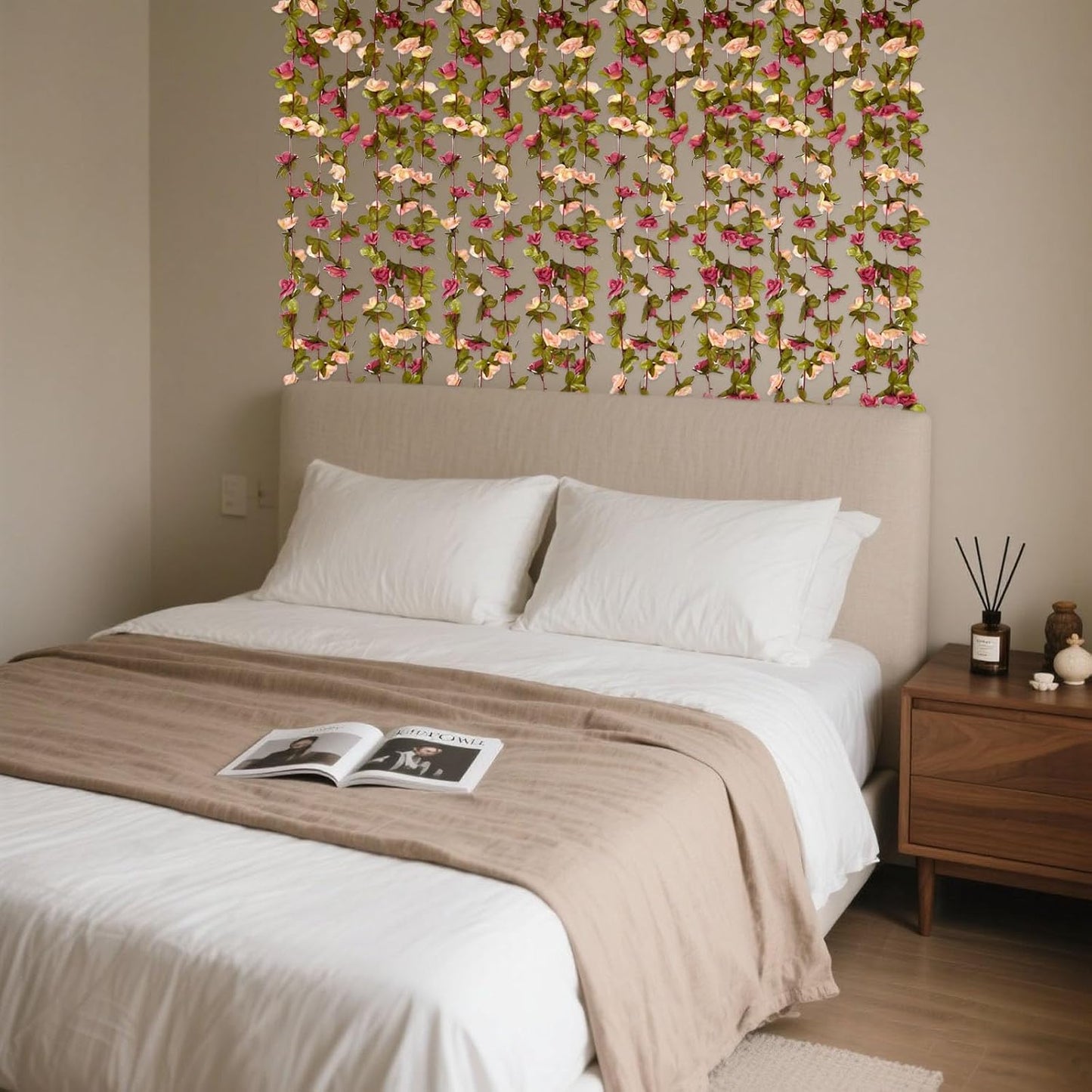 16Pcs 126Ft Dark Pink&Yellow Rose Garland, Fake Rose Hanging Flowers, Artificial Flower Vine, Hanging Floral Vine Garland for Wedding, Wall Arch, Halloween, Christmas Garden Backdrop Decor